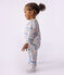 Babies' brushed fleece floral print pyjama suit with a back opening MARSHMALLOW white/MULTICO white
