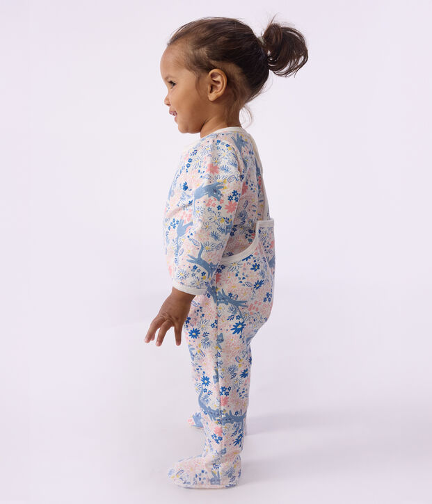 Babies' brushed fleece floral print pyjama suit with a back opening white/multicolor