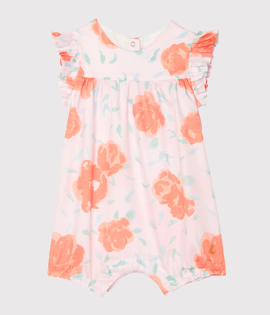 Print satin playsuit for baby girls VIENNE pink/MULTICO white