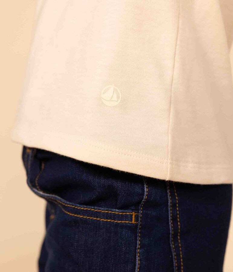 Girls' short-sleeved cotton T-shirt Ecru