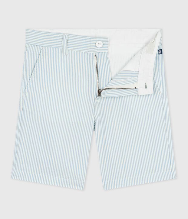 Children's stripy cotton Bermuda shorts blue/blue