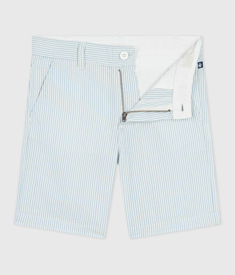 Children's stripy cotton Bermuda shorts white/blue