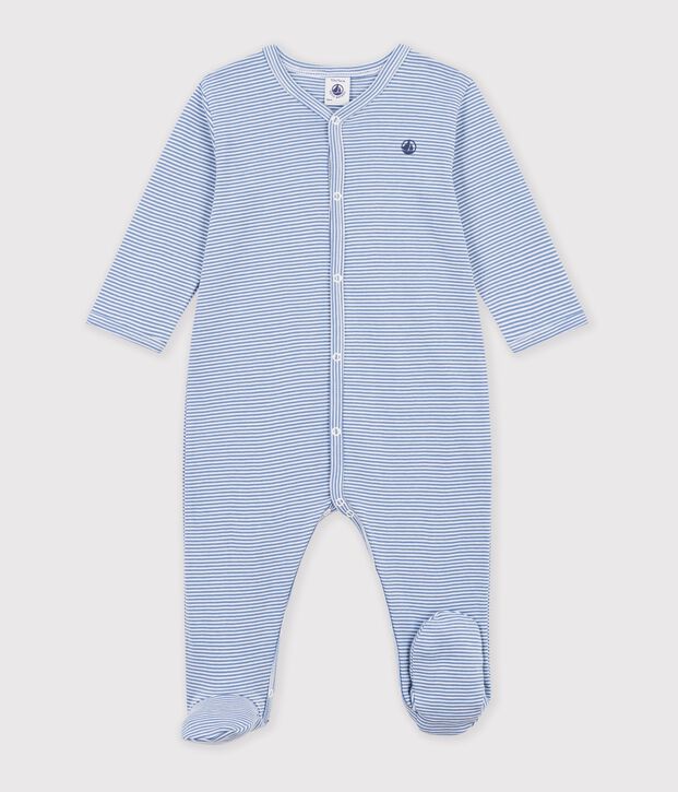 Babies' pinstriped cotton pyjama suit blue/white