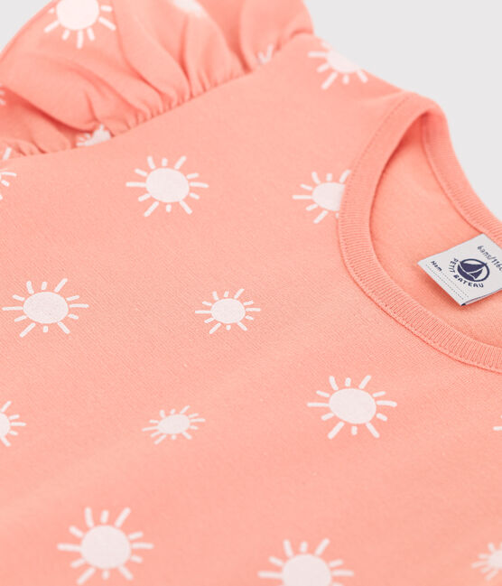 Children's printed short-sleeved cotton T-shirt ABRICOT orange/MARSHMALLOW