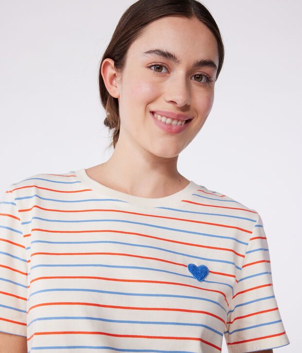 Women's Straight striped cotton T-Shirt Ecru/multicolor