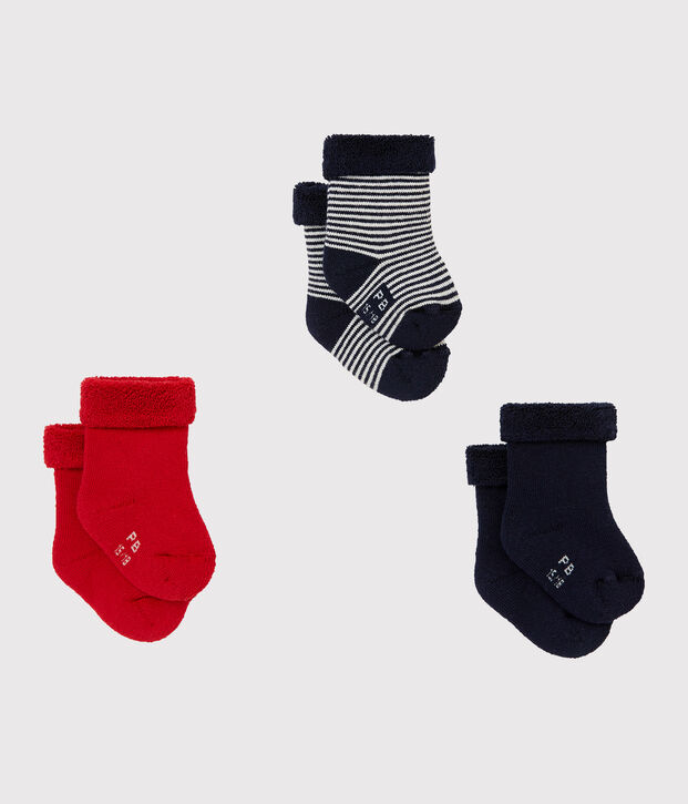 Set of 3 pairs of unisex baby's socks multicolor