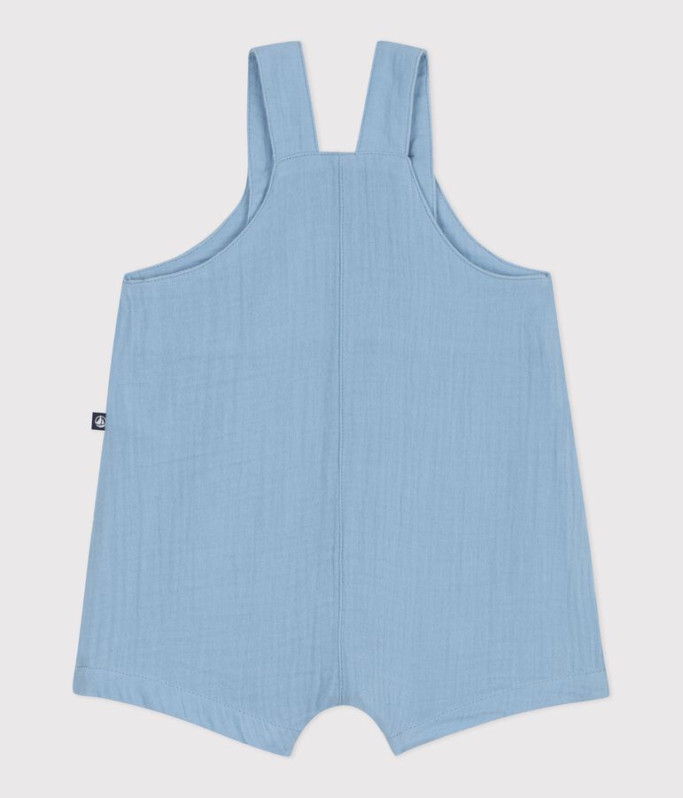 Babies' plain cotton gauze short dungarees blue