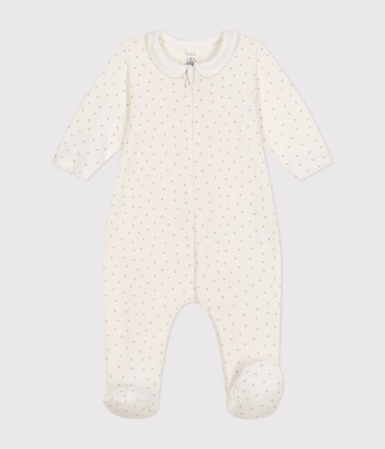 Babies' velour pyjamas MARSHMALLOW white/GRIS grey