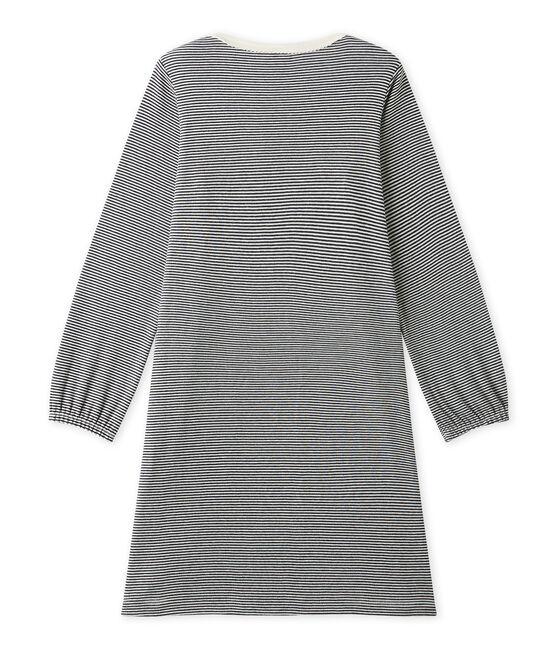 Chemise de nuit fille en milleraies SMOKING blue/COQUILLE beige