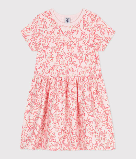 Children's short-sleeved printed cotton dress FLEUR pink/SPI