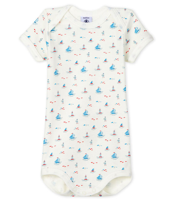 Babies' Short-Sleeved Onesie with Sailor Print MARSHMALLOW white/MULTICO white