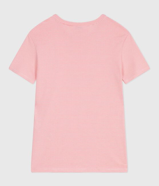Women's short-sleeved stripy cotton T-shirt GRETEL pink/MARSHMALLOW white