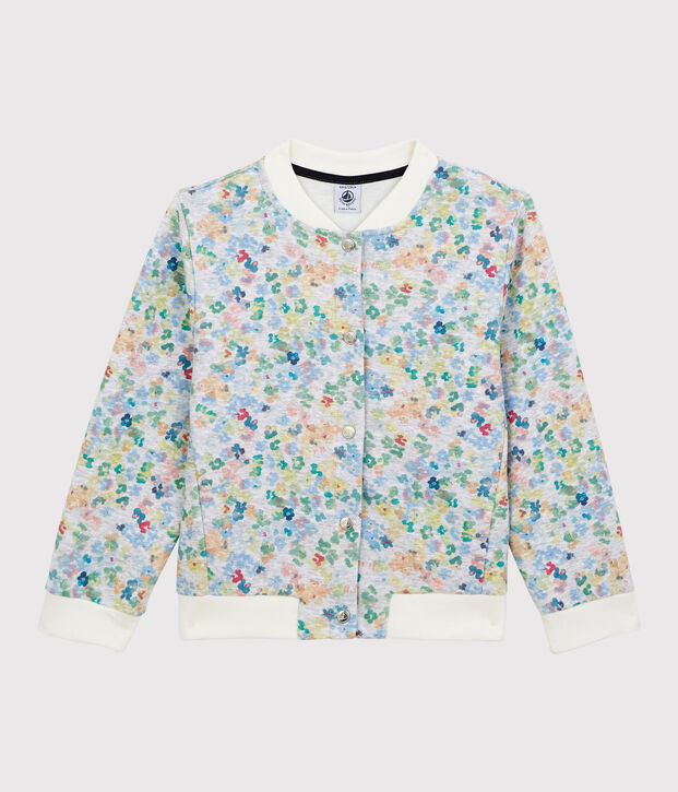 Girls' Jersey Baseball Style Cardigan grey/multicolor