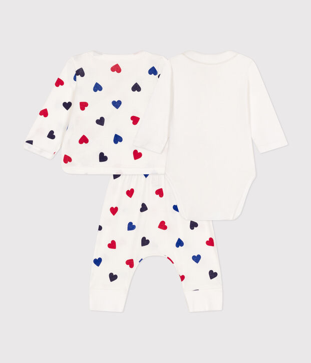 Babies' cotton three-piece outfit white/multicolor