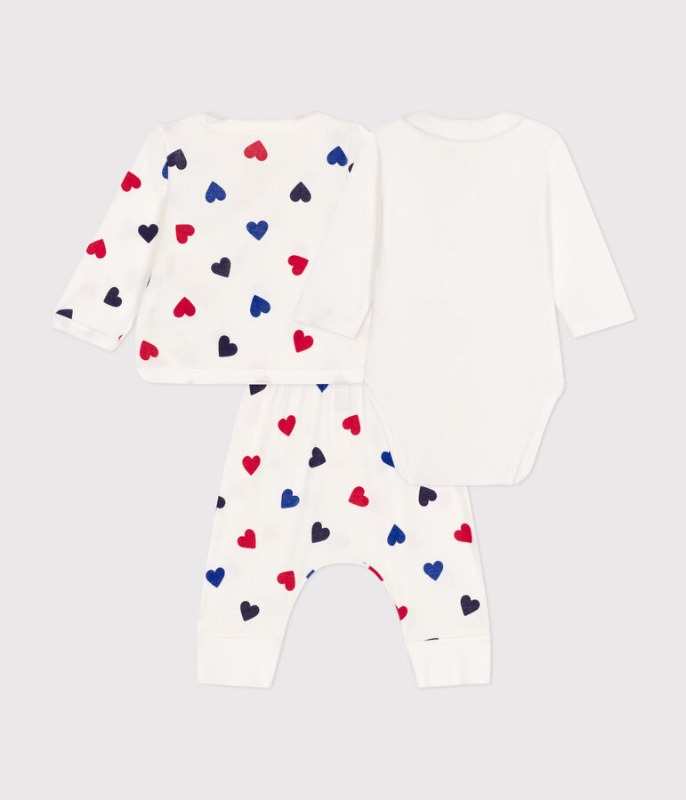 Babies' cotton three-piece outfit white/multicolor