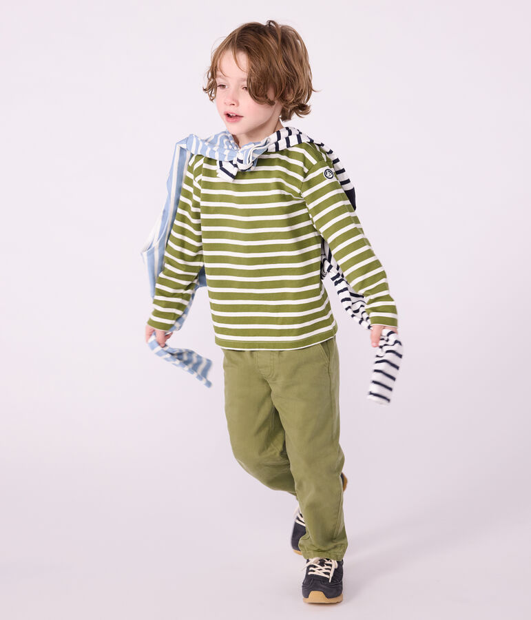Children's cotton Breton top green/ecru