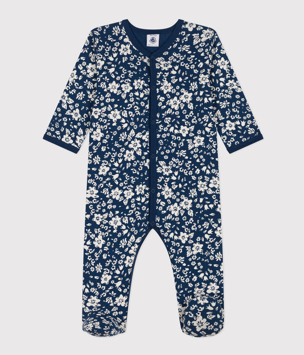 Babies' Floral Cotton Bodyjama blue/white