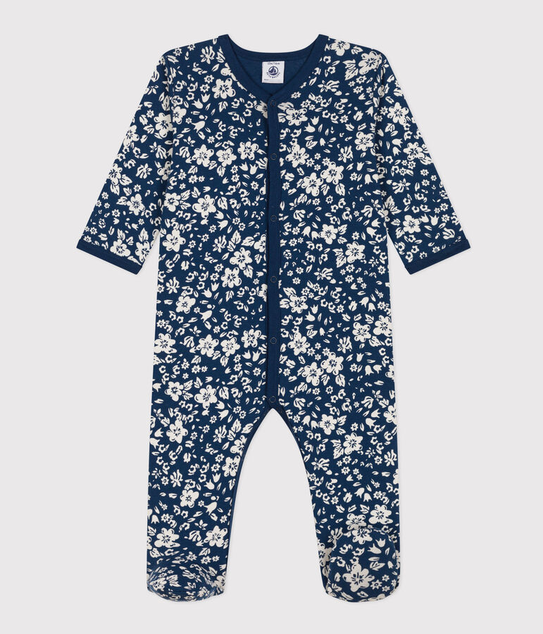 Babies' Floral Cotton Bodyjama blue/white