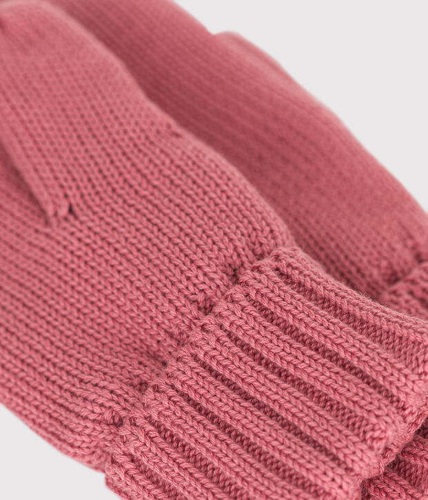 Children's plain knitted fleece-lined mittens pink