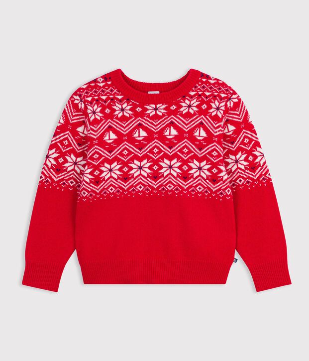 Children's wool and cotton jacquard jumper red/multicolor