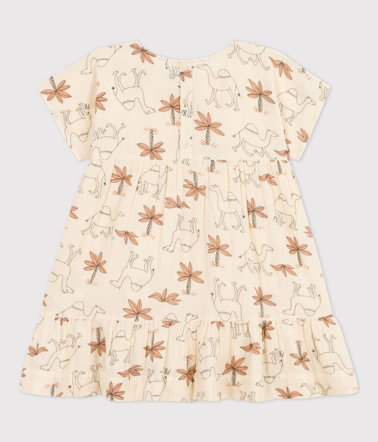 Girls' Short-Sleeved Cotton Gauze Dress Ecru/multicolor