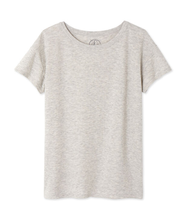 Women's maxi T-shirt in mottled extra-fine tube knit grey