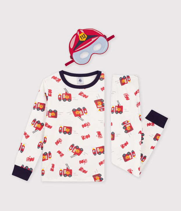 Children's cotton firefighter costume pyjamas white/multicolor