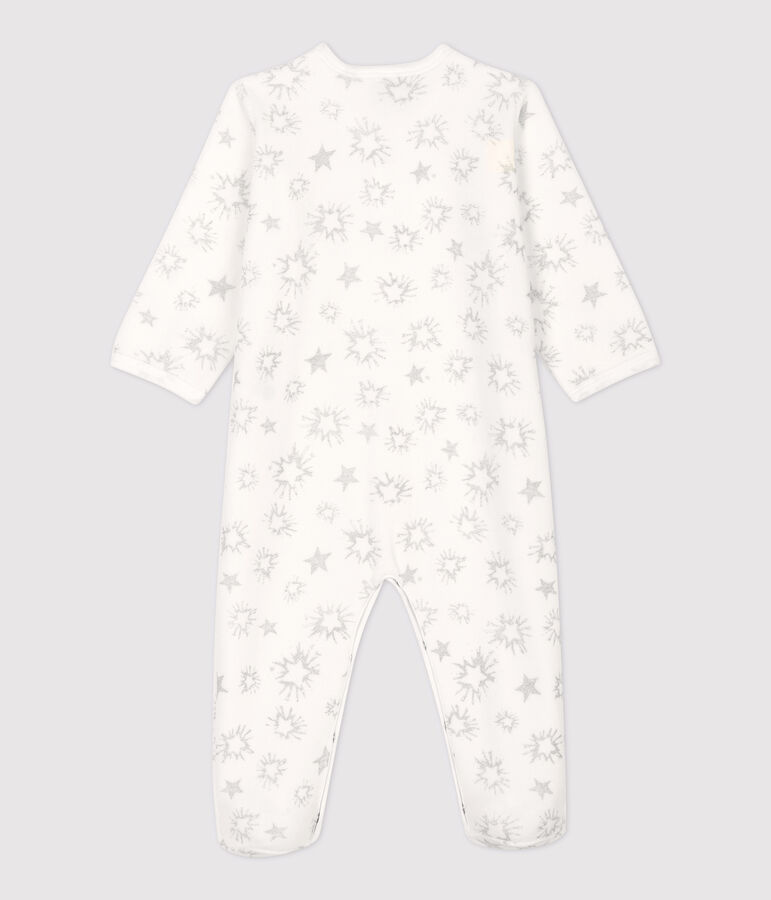 Babies' Starry Velour Sleepsuit white/grey
