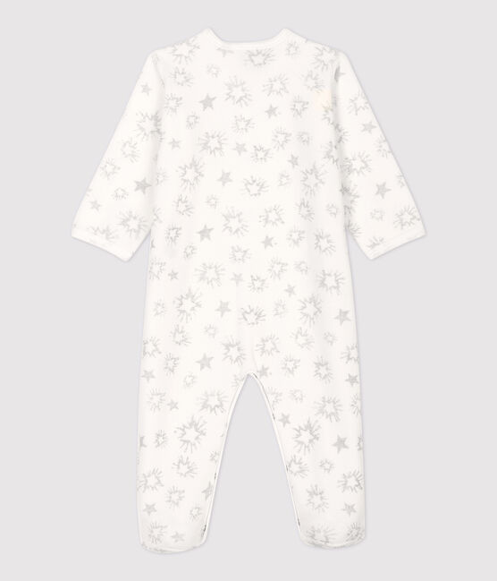 Babies' Starry Velour Sleepsuit MARSHMALLOW white/ARGENT grey