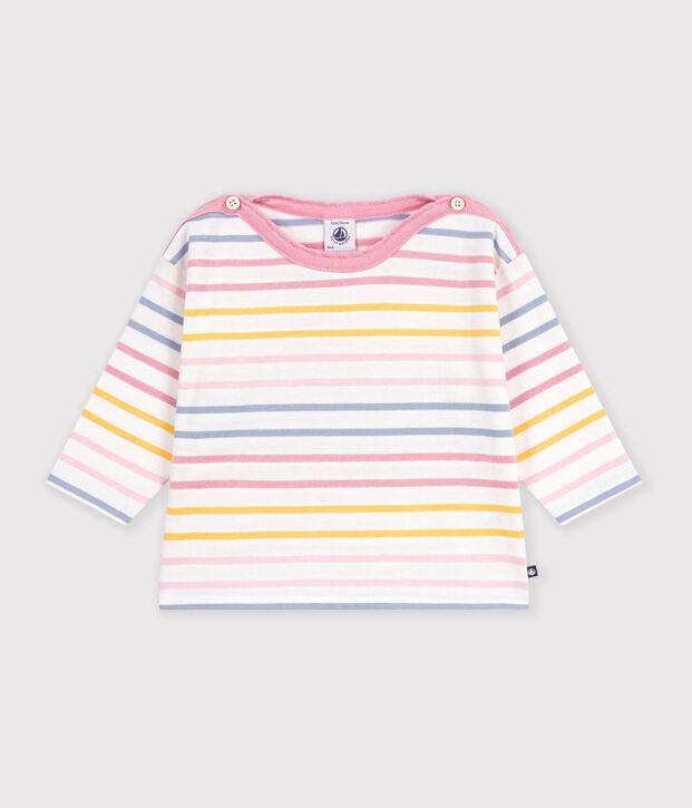 Babies' cotton Breton top white/multicolor