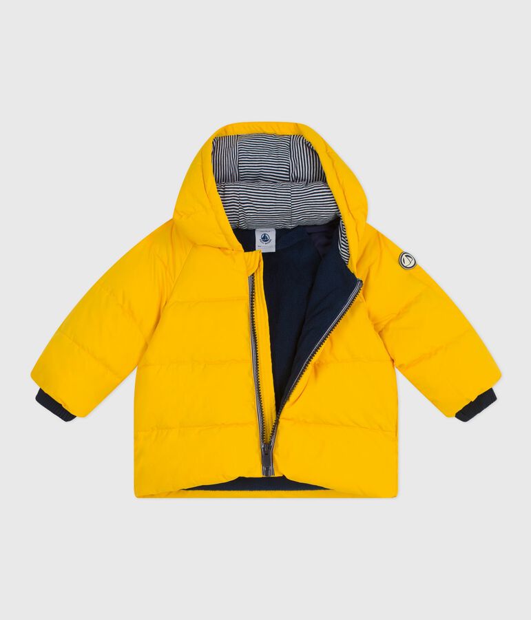 Babies' puffer jacket in plain polyester yellow