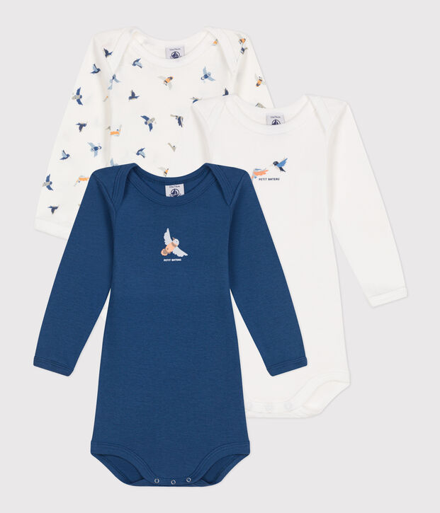 Babies' long-sleeved cotton bodysuits - 3-pack multicolor