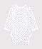Newborn baby girls' long-sleeved printed bodysuit ECUME white/MEDIEVAL blue