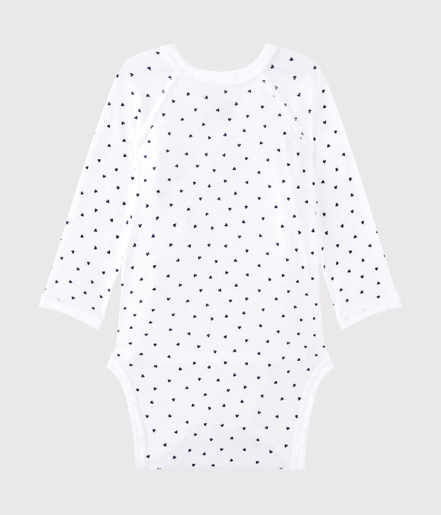 Newborn baby girls' long-sleeved printed bodysuit white/blue