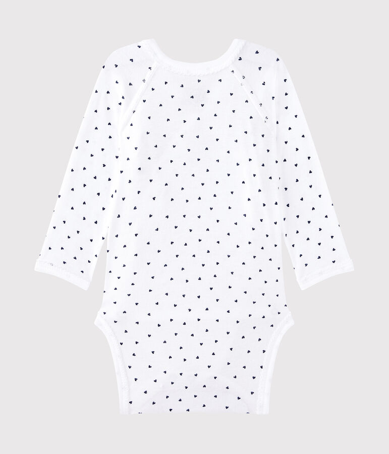 Newborn baby girls' long-sleeved printed bodysuit white/blue