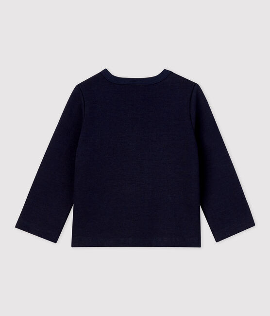 Babies' Plain Thick Organic Jersey Cardigan SMOKING blue