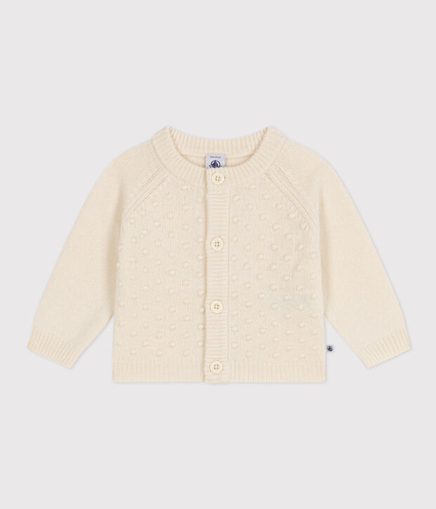 Babies' Wool/Recycled Nylon Knit Cardigan Ecru