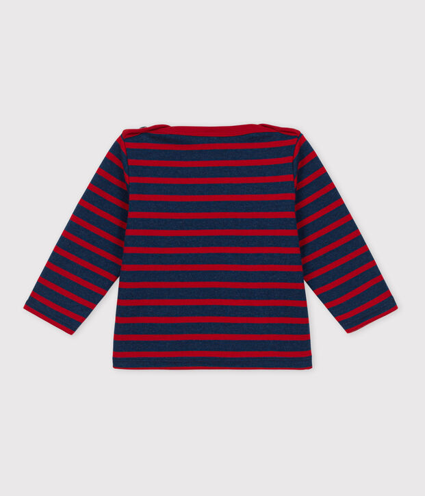 Babies' Thick Cotton Jersey Breton Top blue/red