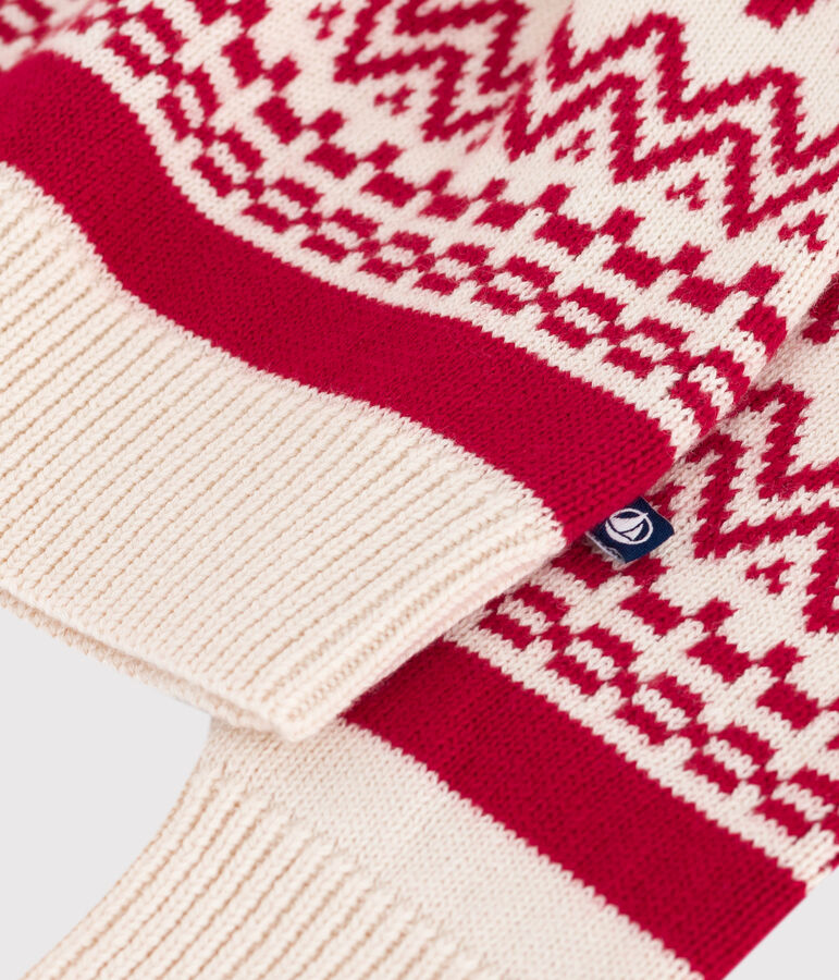 Children's patterned wool and cotton jumper Ecru/red