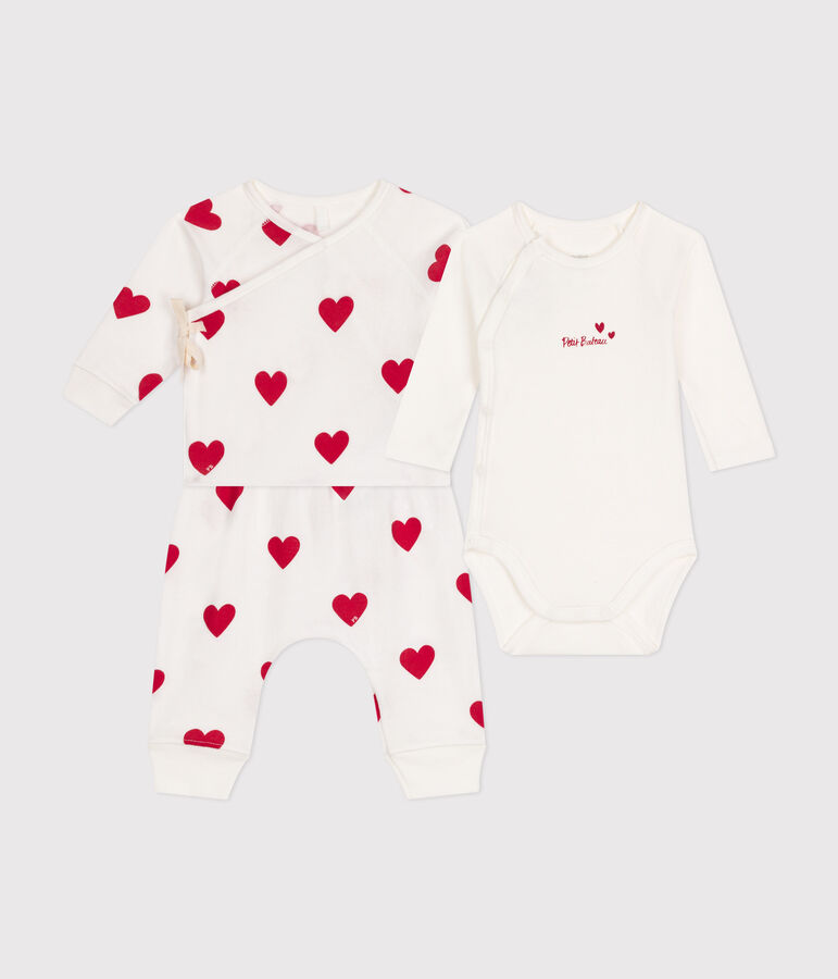 Babies' Cotton Striped Outfit - 3-Piece Set white/red