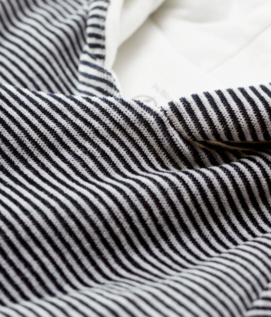 Babies' Stripy Organic Cotton Velour Hooded Jacket MARSHMALLOW white/SMOKING blue