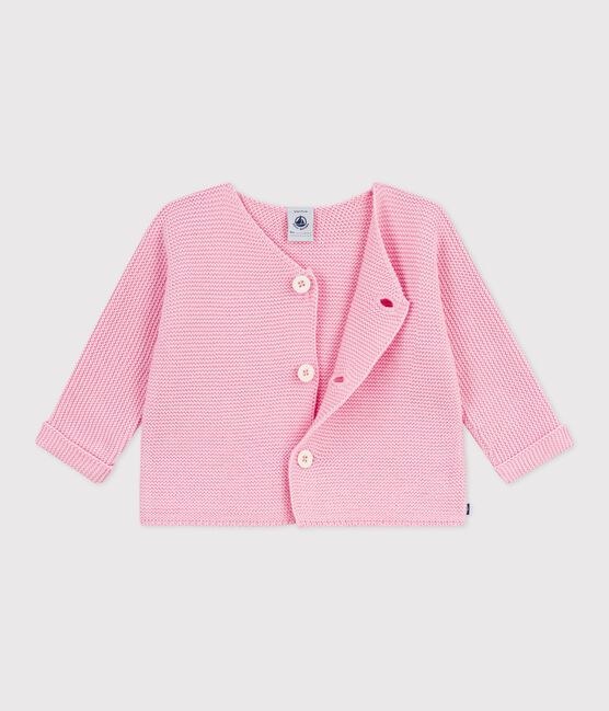 Babies' moss stitch cotton cardigan MARQUISE pink