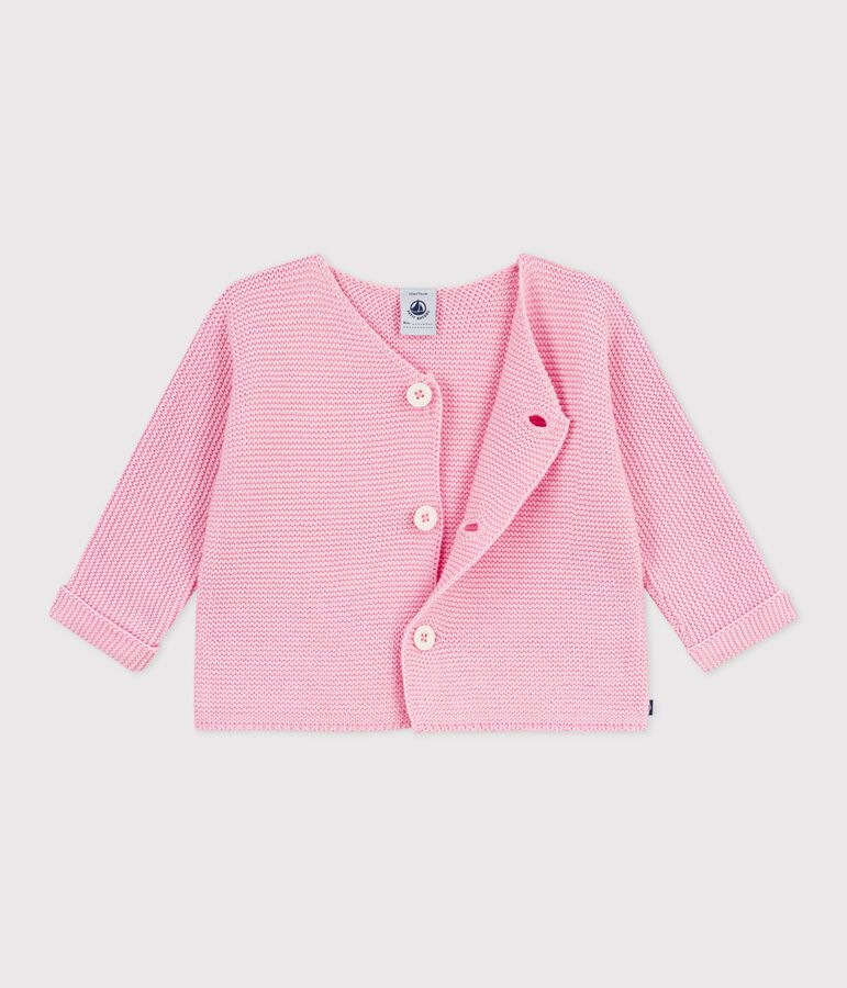 Babies' moss stitch cotton cardigan pink