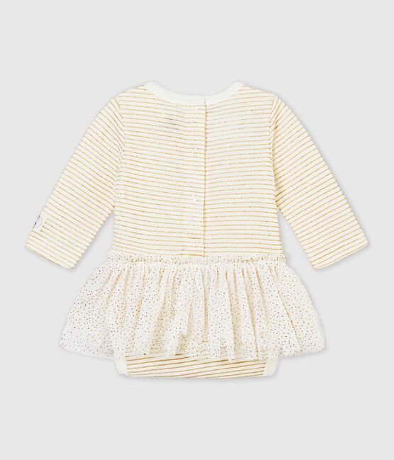 Baby girls' bodysuit dress MARSHMALLOW white/DORE yellow