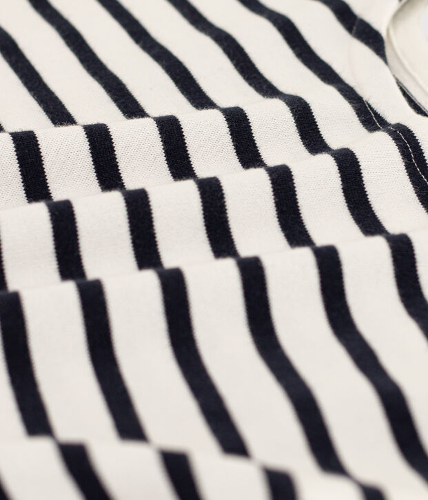 Girls' Stripy Short-Sleeved Cotton T-Shirt white/blue