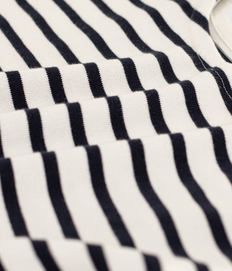 Girls' Stripy Short-Sleeved Cotton T-Shirt white/blue