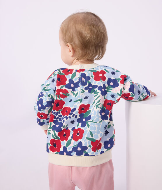 Babies' flower-print cotton hooded sweatshirt MARSHMALLOW white/MULTICO white