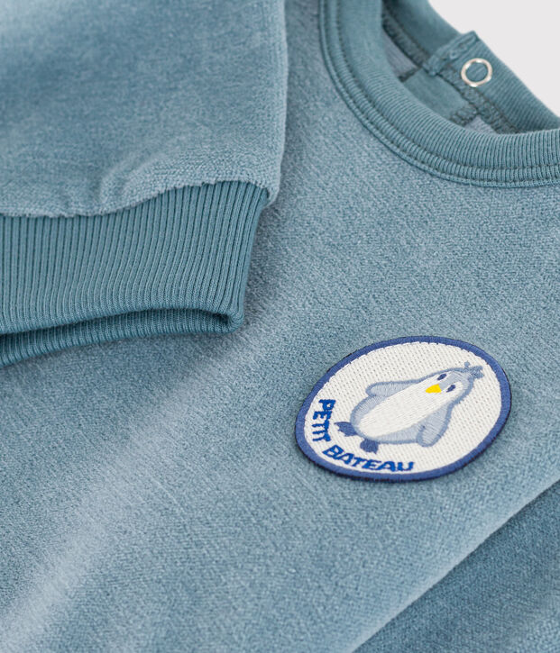 Babies' plain terry velour sweatshirt blue
