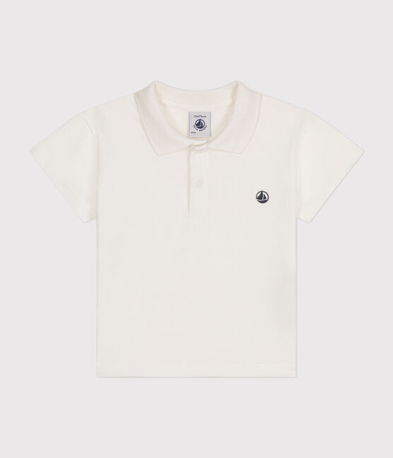 Babies' Short-Sleeved Cotton Polo Shirt MARSHMALLOW white