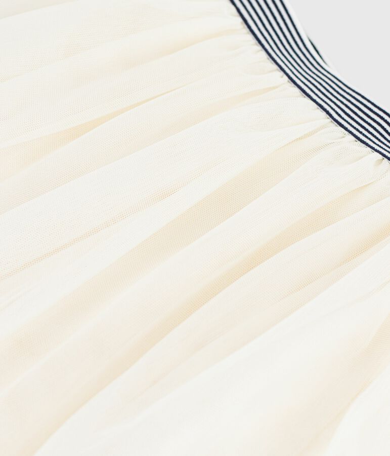 Girls' plain sequinned tulle skirt Ecru